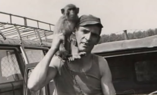 Il fondatore Giuseppe Cocchetti con la sua scimmia Beniamino, la prima mascotte del nostro centro.